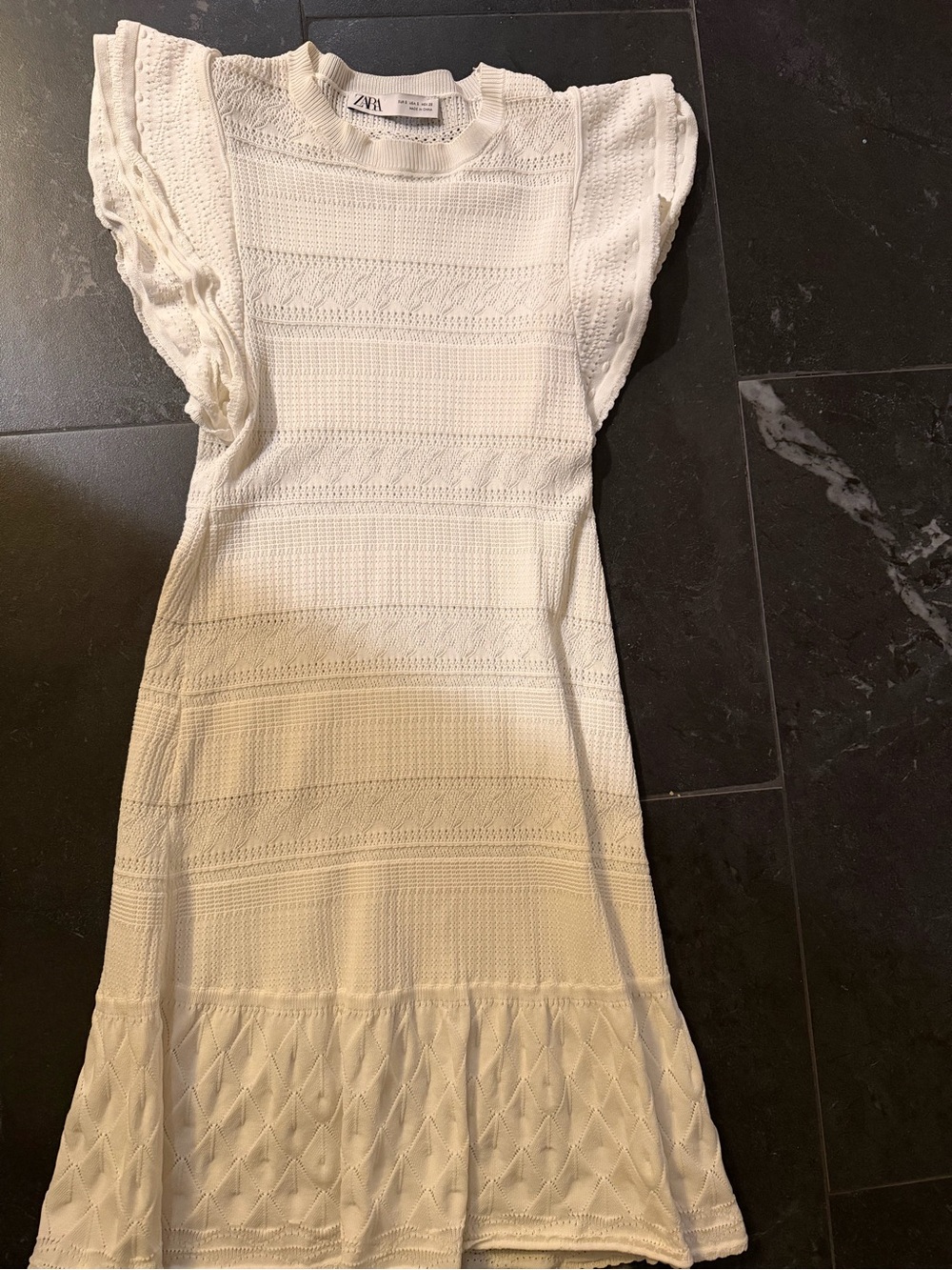 Zara Cream Knit Mini Dress with Flutter Sleeves